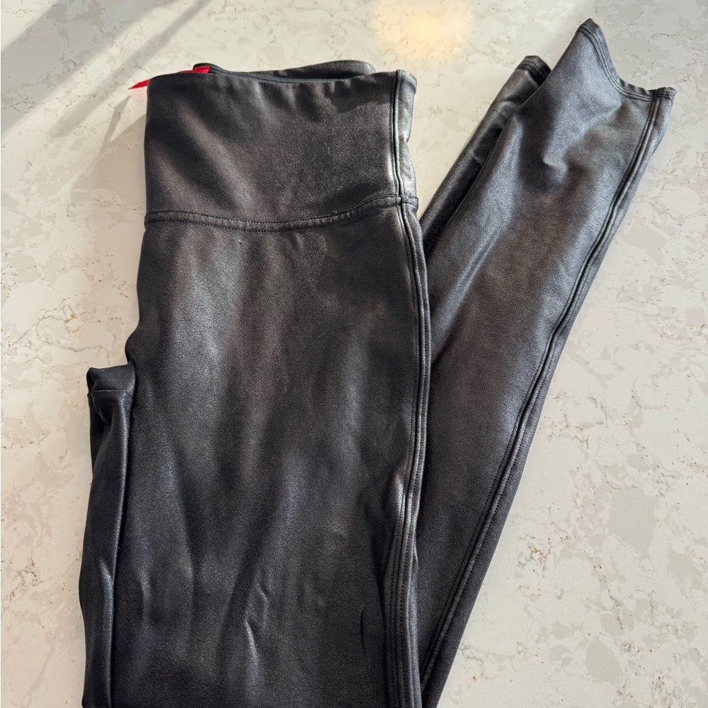 SPANX Shiny Gray, Faux Leather Leggings